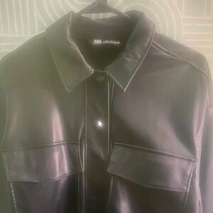 Zara Black Faux Leather Oversized Shacket Size Small